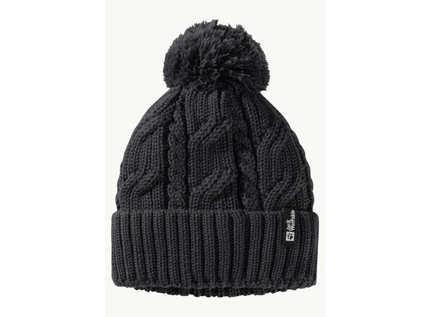 JW Pompom Beanie Sort OS Jack Wolfskin vindtett strikkelue 